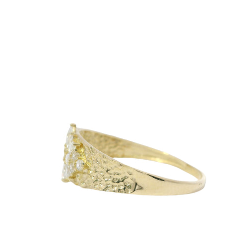 14KT Gold Ring Women's Light Weight White CZ Stone Snowflake Cluster with Nugget Band
