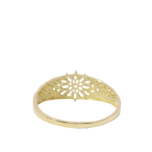 14KT Gold Ring Women's Light Weight White CZ Stone Snowflake Cluster with Nugget Band
