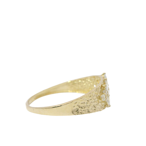 14KT Gold Ring Women's Light Weight White CZ Stone Snowflake Cluster with Nugget Band