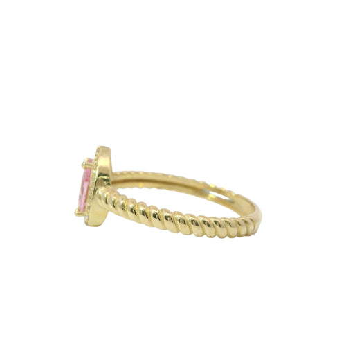 14KT Gold Ring Women's Pink Pear Shape Center CZ Stone White CZ Stones Border Plain Rope Band