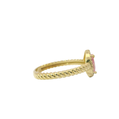 14KT Gold Ring Women's Pink Pear Shape Center CZ Stone White CZ Stones Border Plain Rope Band