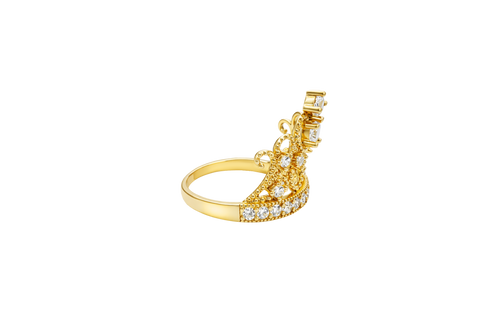 14KT Gold Ring Women's Quincenaera "15" Tall Infinity Loop Tiara 8 White CZ Stones with White CZ Stones Band