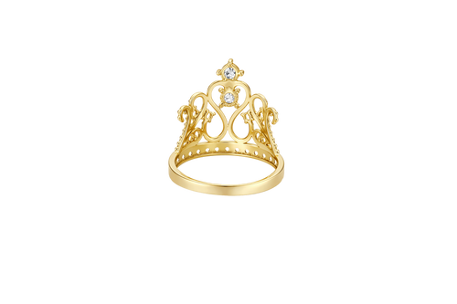 14KT Gold Ring Women's Quincenaera "15" Tall Infinity Loop Tiara 8 White CZ Stones with White CZ Stones Band