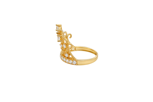 14KT Gold Ring Women's Quincenaera "15" Tall Infinity Loop Tiara 8 White CZ Stones with White CZ Stones Band