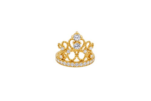 14KT Gold Ring Women's Quincenaera "15" Tall Infinity Loop Tiara 8 White CZ Stones with White CZ Stones Band