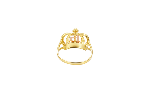 14KT Gold Ring Women's Tri Tone "15" Quinceanera Open Crown with Four White CZ Stones White Gold Band Plain Split Band