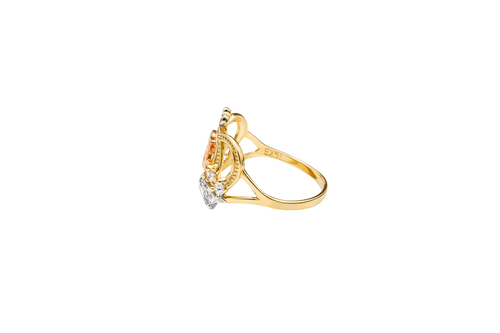 14KT Gold Ring Women's Tri Tone "15" Quinceanera Open Crown with Four White CZ Stones White Gold Band Plain Split Band