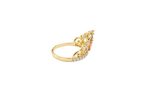 14KT Gold Ring Women's Tri Tone "15" Quinceanera Tiara with Five White CZ Stones White Gold Band Plain Band