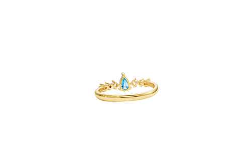 14KT Gold Ring Women's Turquoise Pear CZ Center 3 Round White CZ Stones Shoulders Plain Band
