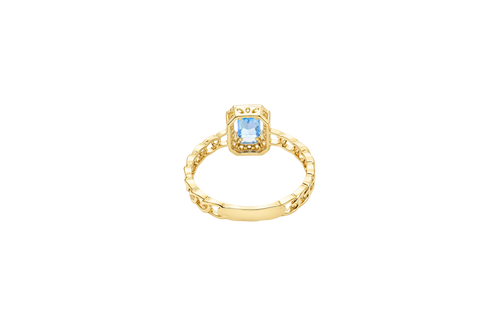 14KT Gold Ring Women's Rectangle Turquoise Center with White CZ Stone Border Chino Link Band
