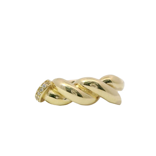 14KT Gold Ring Women's Twisted Nail Ring with White CZ Stones on Nail Head and Plain Band