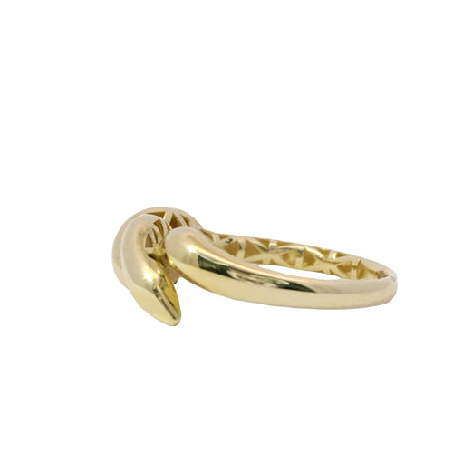 14KT Gold Ring Women's Twisted Nail Ring with White CZ Stones on Nail Head and Plain Band