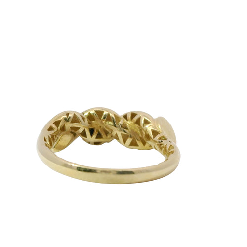 14KT Gold Ring Women's Twisted Nail Ring with White CZ Stones on Nail Head and Plain Band