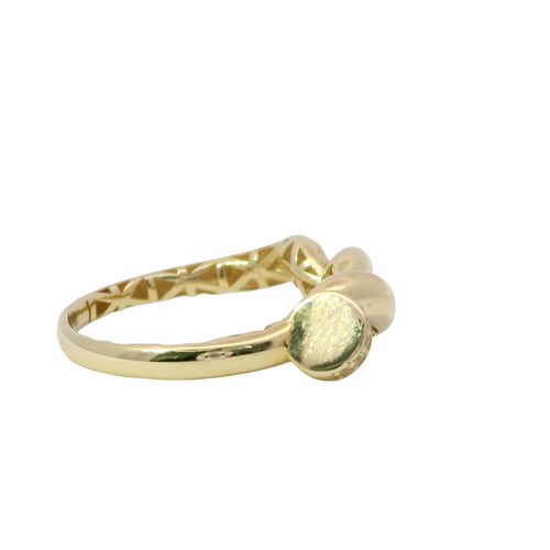 14KT Gold Ring Women's Twisted Nail Ring with White CZ Stones on Nail Head and Plain Band