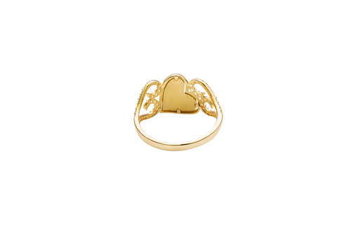 14KT Gold Ring Women's Two Tone "15 ANOS" Quinceanera Plain Heart Center with White CZ Stones Open Heart on Sides Plain Band