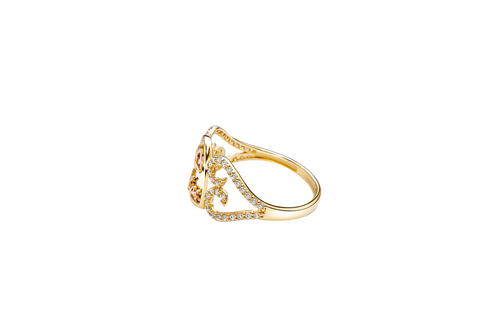 14KT Gold Ring Women's Two Tone "15 ANOS" Quinceanera Plain Heart Center with White CZ Stones Open Heart on Sides Plain Band