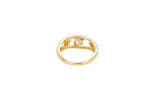 14KT Gold Ring Women's Two Tone "15" Quinceanera Plain Star/ Butterfly with Split White CZ Stones Band