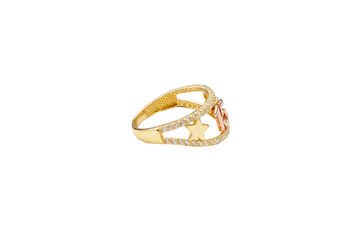14KT Gold Ring Women's Two Tone "15" Quinceanera Plain Star/ Butterfly with Split White CZ Stones Band