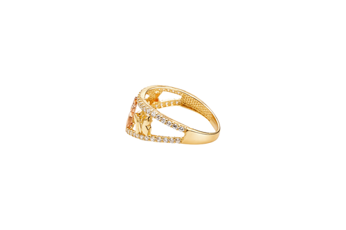 14KT Gold Ring Women's Two Tone "15" Quinceanera Plain Star/ Butterfly with Split White CZ Stones Band
