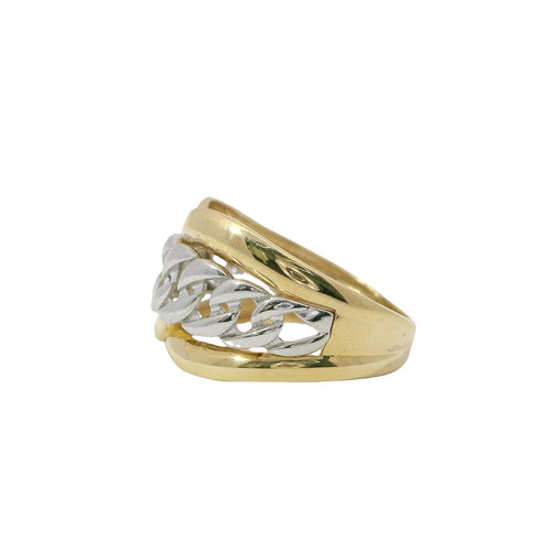 14KT Gold Ring Women's Two Tone Double Lasso / Miami Link Center Band Design