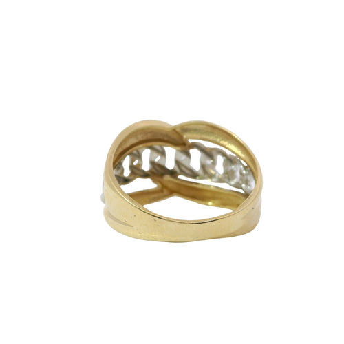 14KT Gold Ring Women's Two Tone Double Lasso / Miami Link Center Band Design
