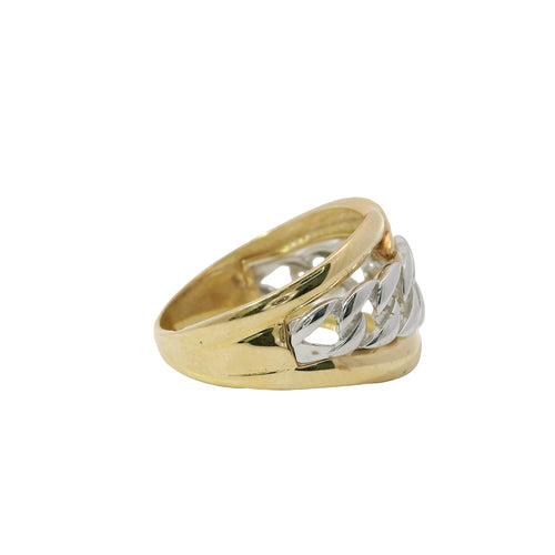 14KT Gold Ring Women's Two Tone Double Lasso / Miami Link Center Band Design