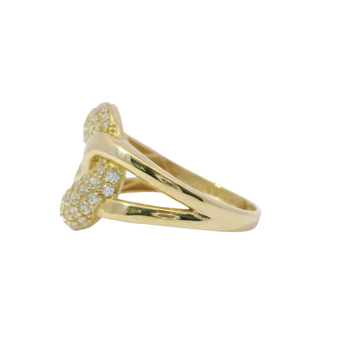 14KT Gold Ring Women's White CZ Stones Center Link with Plain Lasso Loops on Each Side