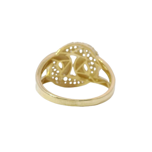 14KT Gold Ring Women's White CZ Stones Center Link with Plain Lasso Loops on Each Side