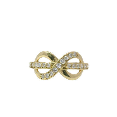 14KT Gold Ring Women's White CZ Stone Band Going Through Infinity Loop