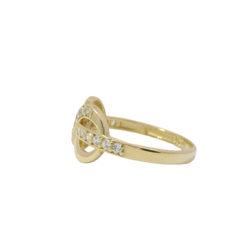 14KT Gold Ring Women's White CZ Stone Band Going Through Infinity Loop