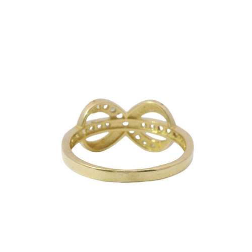 14KT Gold Ring Women's White CZ Stone Band Going Through Infinity Loop