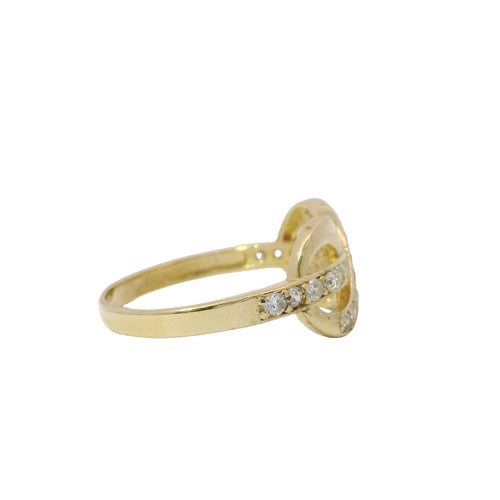 14KT Gold Ring Women's White CZ Stone Band Going Through Infinity Loop