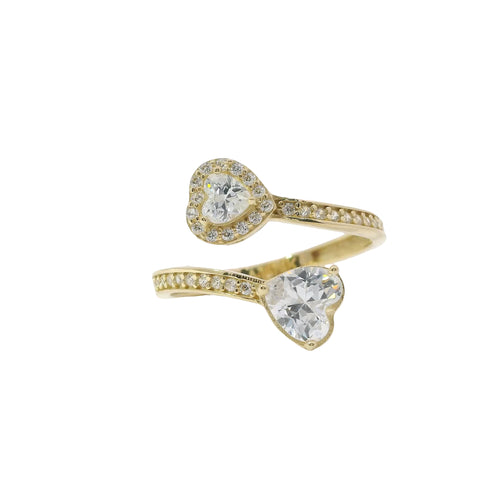 14KT Gold Ring Women's White CZ Stone Heart Bypass Band