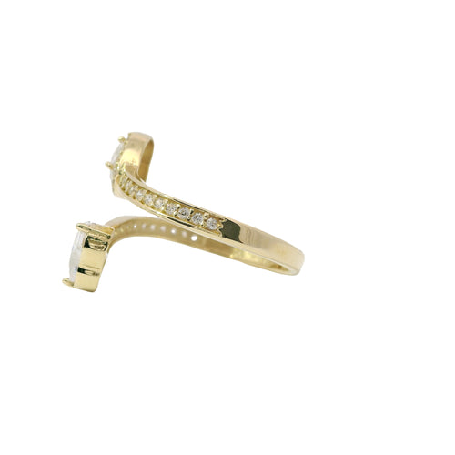 14KT Gold Ring Women's White CZ Stone Heart Bypass Band