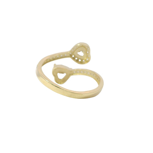 14KT Gold Ring Women's White CZ Stone Heart Bypass Band