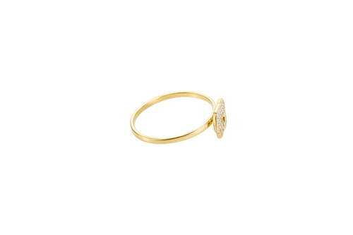 14KT Gold Ring Women's White CZ Stone Elephant with Plain Border and Dark Pink Eye Plain Band