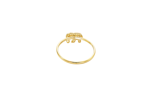 14KT Gold Ring Women's White CZ Stone Elephant with Plain Border and Dark Pink Eye Plain Band