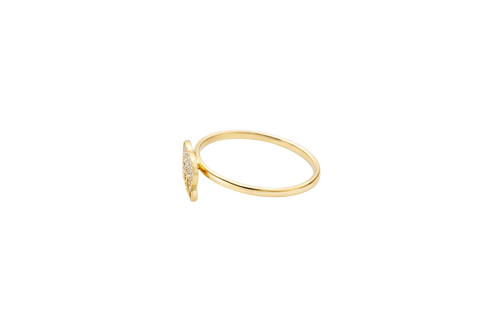 14KT Gold Ring Women's White CZ Stone Elephant with Plain Border and Dark Pink Eye Plain Band