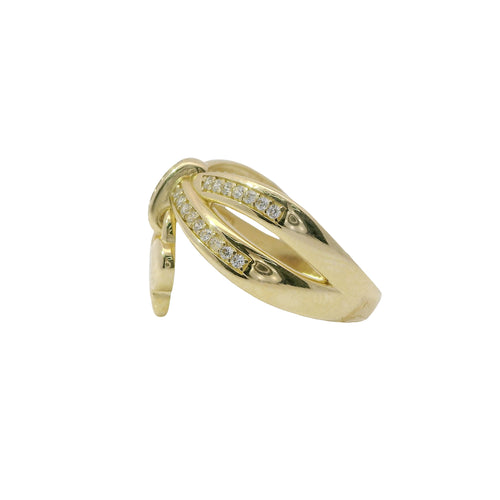 14KT Gold Ring Women's White CZ Stones Infinity Bow with Club Shape Hanging Lock