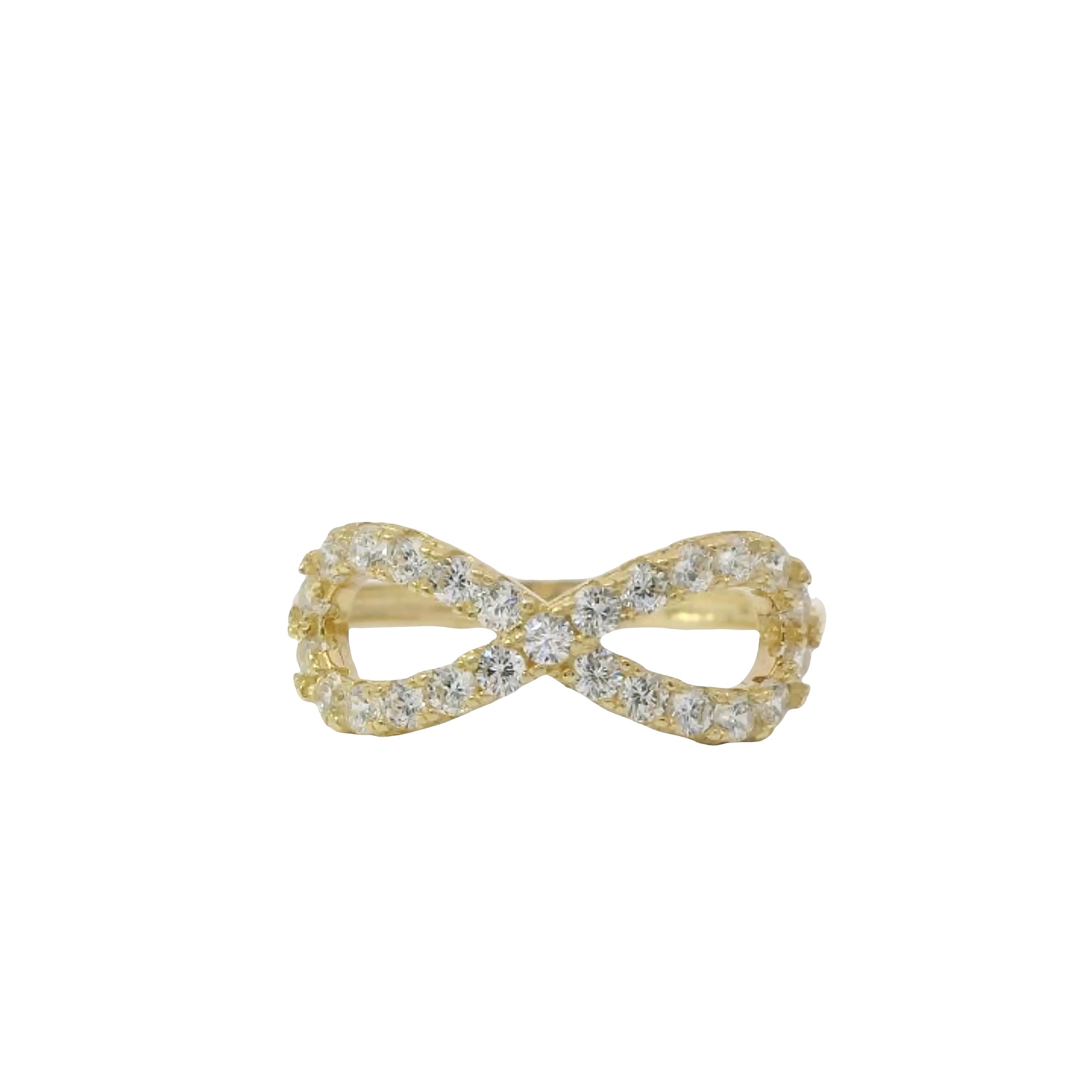 14KT Gold Ring Women's White CZ Stone Infinity Loop with Plain Band
