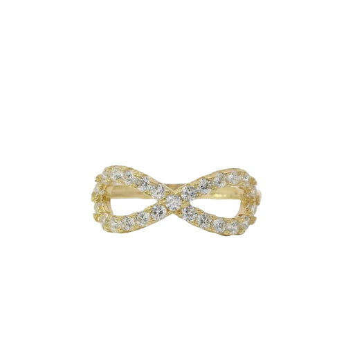 14KT Gold Ring Women's White CZ Stone Infinity Loop with Plain Band