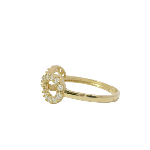 14KT Gold Ring Women's White CZ Stone Infinity Loop with Plain Band