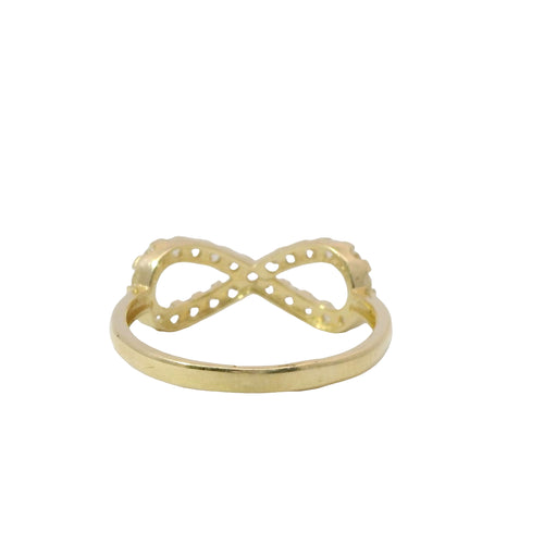 14KT Gold Ring Women's White CZ Stone Infinity Loop with Plain Band