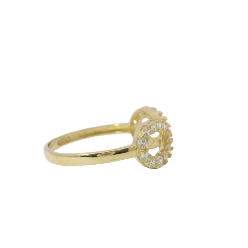 14KT Gold Ring Women's White CZ Stone Infinity Loop with Plain Band