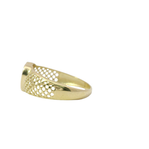 14KT Gold Ring Women's White CZ Stones Heart Shape Cluster Center with Plain Borders and Honeycomb Mesh Band