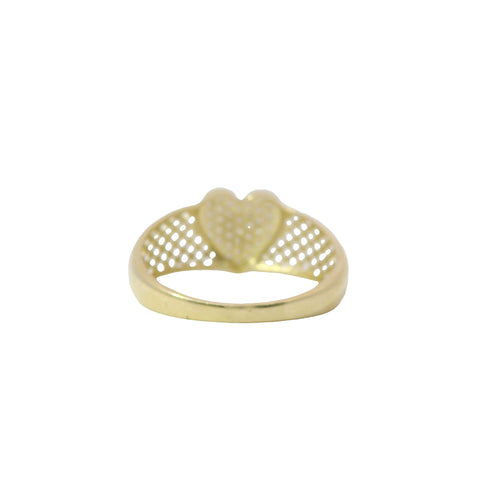 14KT Gold Ring Women's White CZ Stones Heart Shape Cluster Center with Plain Borders and Honeycomb Mesh Band