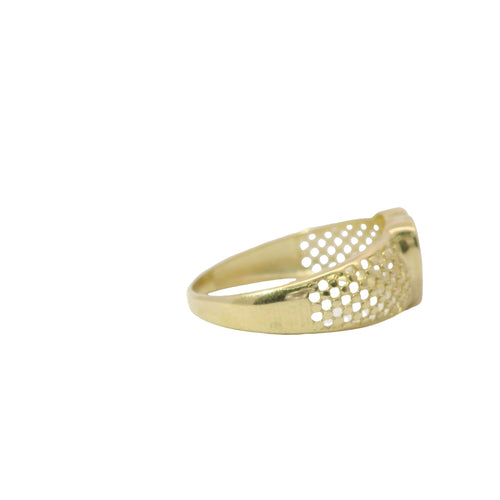14KT Gold Ring Women's White CZ Stones Heart Shape Cluster Center with Plain Borders and Honeycomb Mesh Band