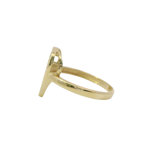 14KT Gold Ring Women's White CZ Stones Tall Heart with Plain Border and Band