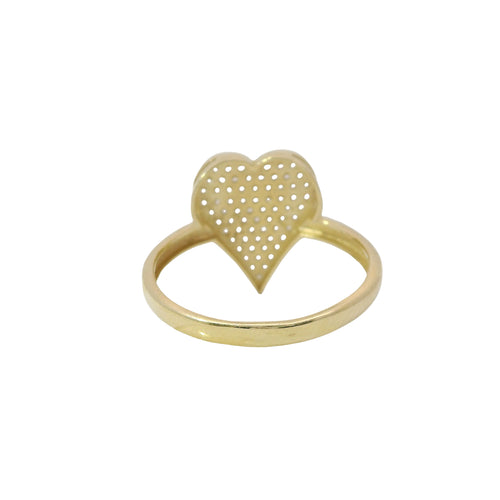14KT Gold Ring Women's White CZ Stones Tall Heart with Plain Border and Band