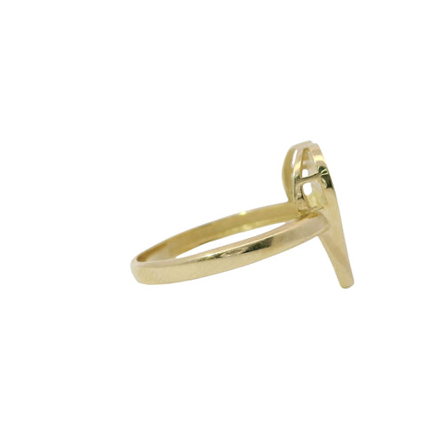 14KT Gold Ring Women's White CZ Stones Tall Heart with Plain Border and Band